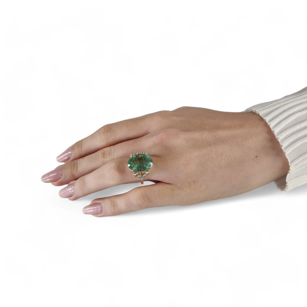 Oval Green Tourmaline Diamond Ring - 14k Gold Artistry