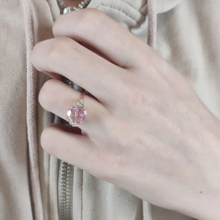 Radiant Pink Tourmaline and Diamond Ring in 14K Solid Gold