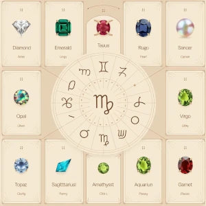 Aries - Diamond | Taurus - Emerald | Gemini - Agate | Cancer - Pearl | Leo - Ruby | Virgo - Sapphire | Libra - Opal | Scorpio - Topaz | Sagittarius - Turquoise | Capricorn - Garnet | Aquarius - Amethyst | Pisces - Aquamarine