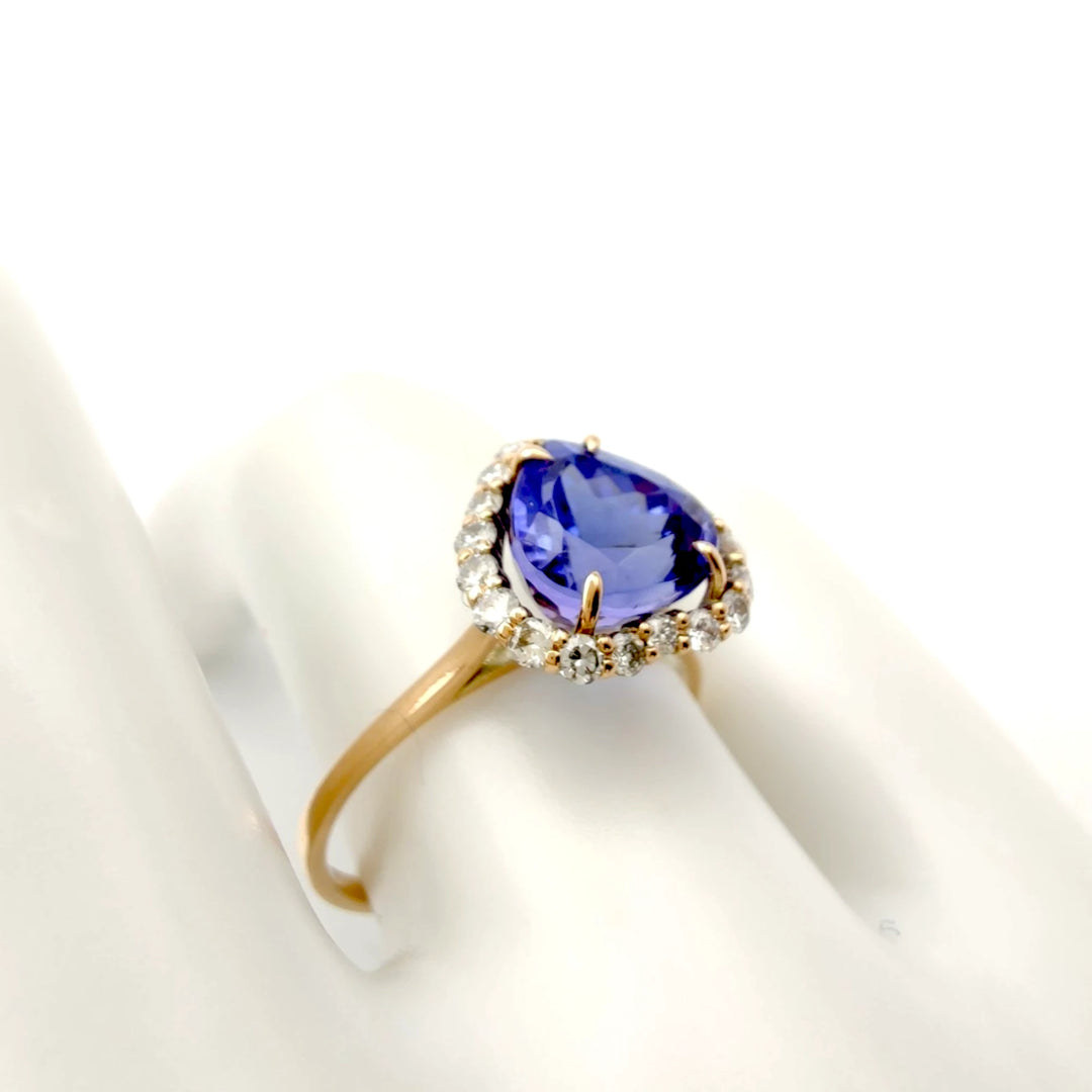 Tanzanite Halo Diamond Ring - 14K Handcrafted Luxury