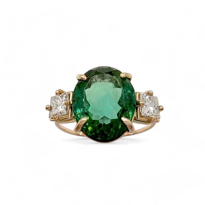 Tourmaline & Diamond 14K Gold Ring - Elegant Handcraft