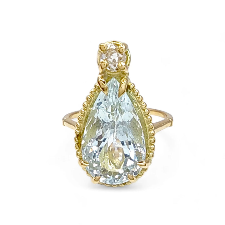 18K Gold Aquamarine and Diamond Ring - Artisan Made