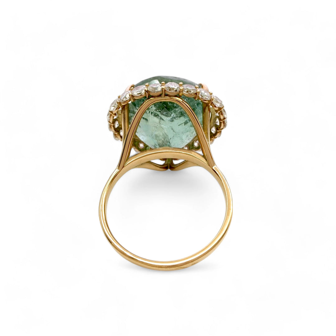 Tourmaline Diamond 14K Gold Ring - AIG Certified Handmade