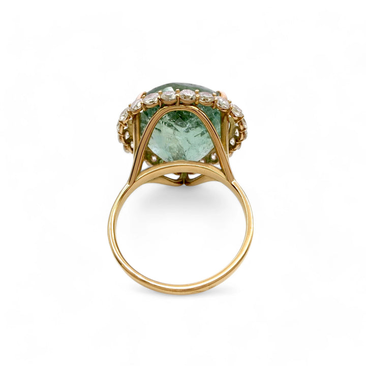 Tourmaline Diamond 14K Gold Ring - AIG Certified Handmade