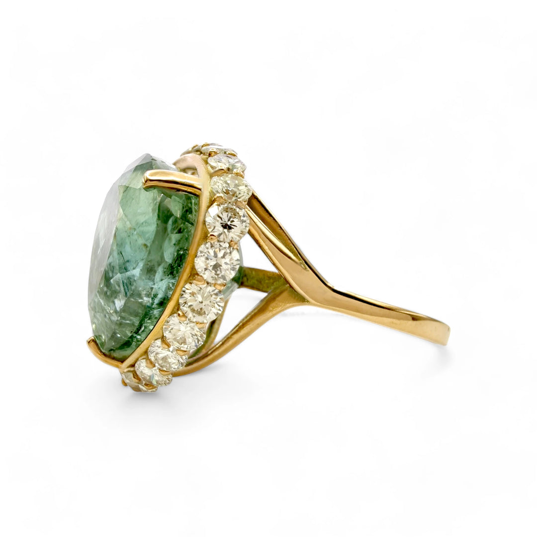 Tourmaline Diamond 14K Gold Ring - AIG Certified Handmade