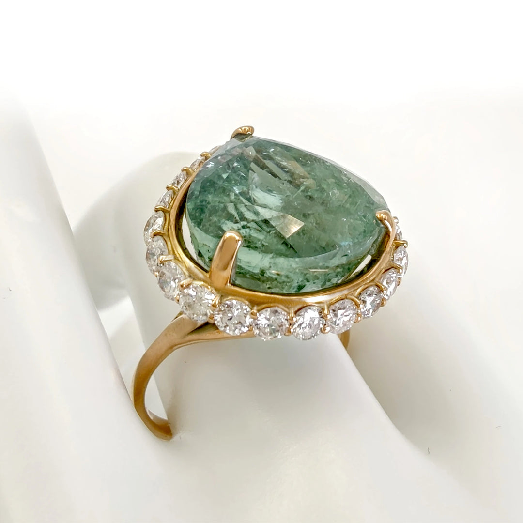 Tourmaline Diamond 14K Gold Ring - AIG Certified Handmade