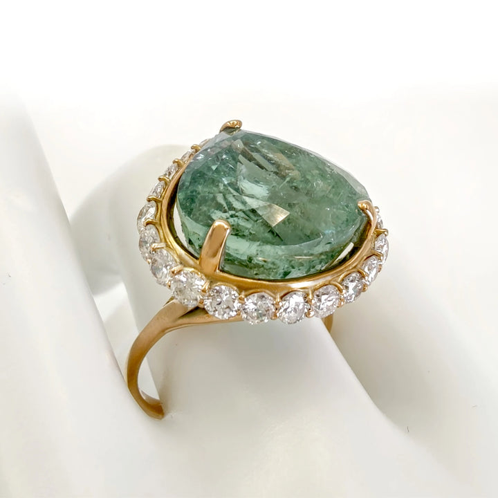 Tourmaline Diamond 14K Gold Ring - AIG Certified Handmade