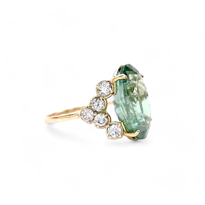 Oval Green Tourmaline Diamond Ring - 14k Gold Artistry