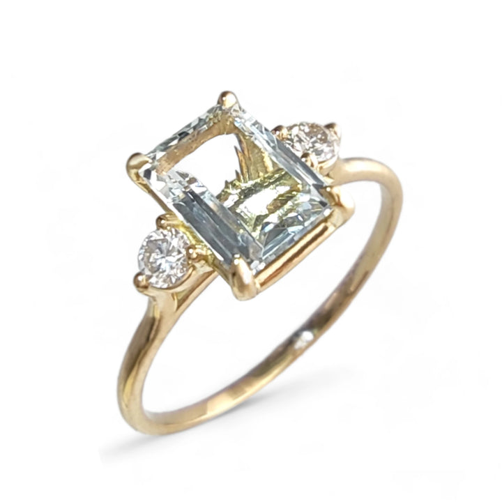 Handcrafted 18K Yellow Gold Ring with Aquamarine and Diamond Accents