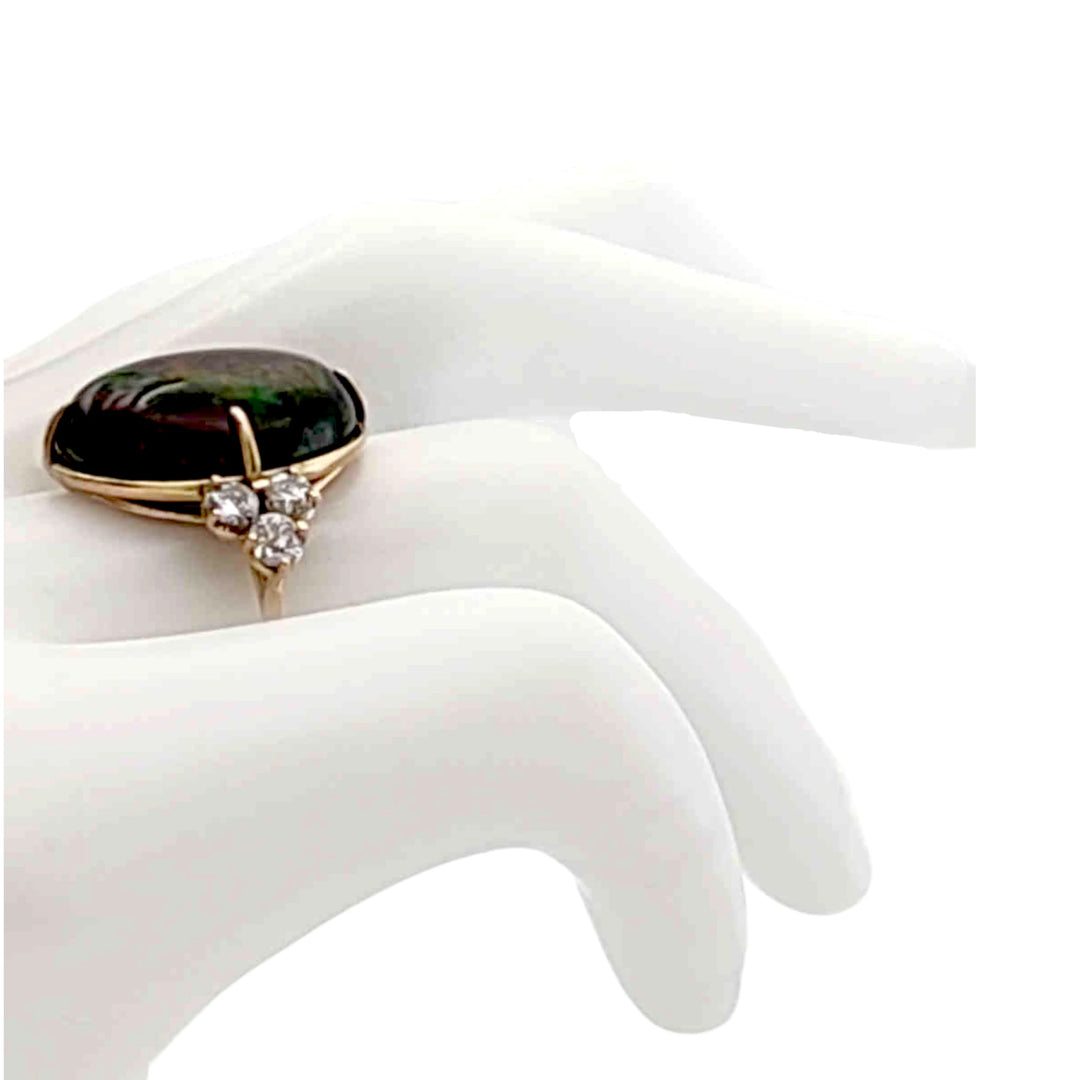 Oval Black Opal 14kt Gold Ring - Handmade Elegance