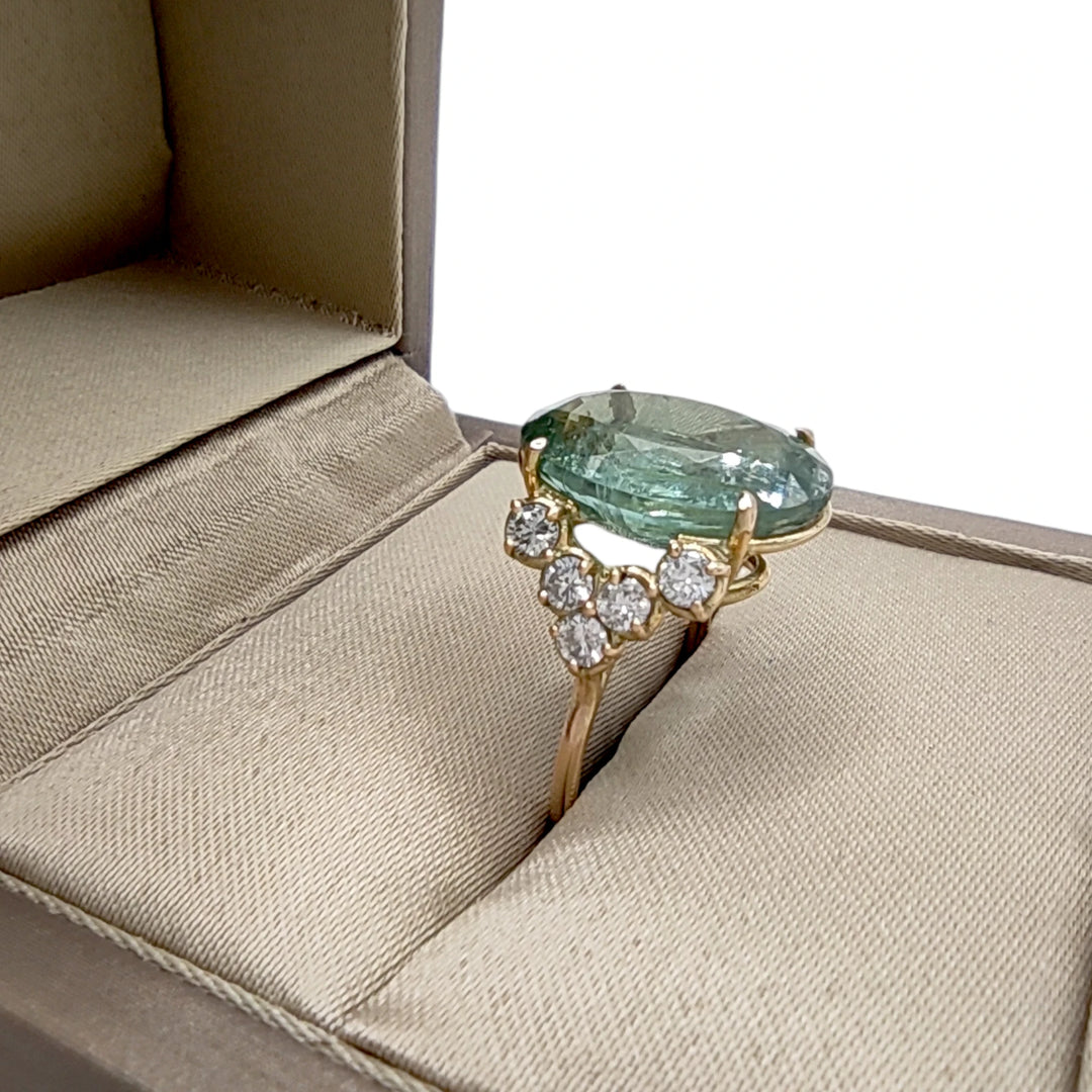 Oval Green Tourmaline Diamond Ring - 14k Gold Artistry