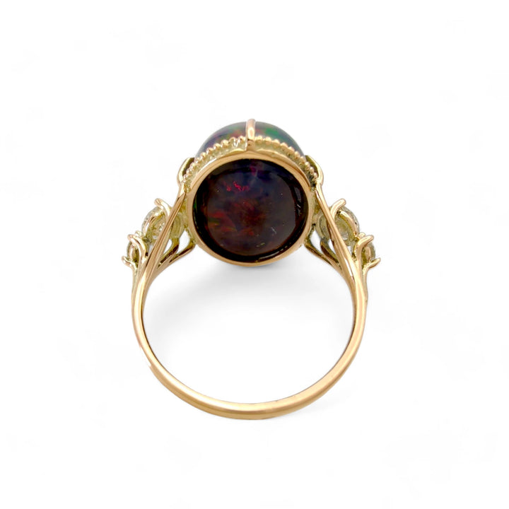 Opal Diamond 14K Gold Ring - Artisan Crafted Elegance