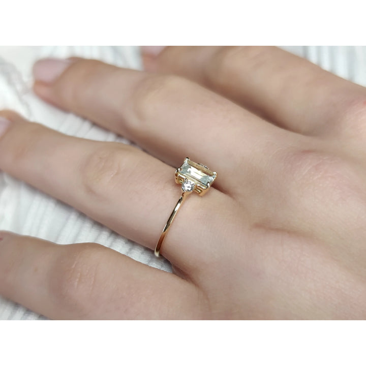 Handcrafted 18K Yellow Gold Ring with Aquamarine and Diamond Accents