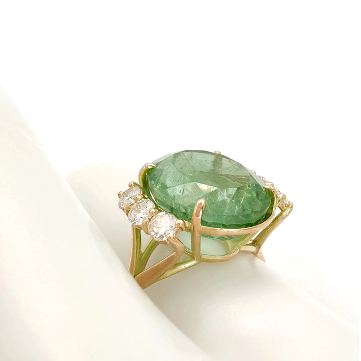 Green Tourmaline & Diamond 14K Gold Ring - Artisan Craft