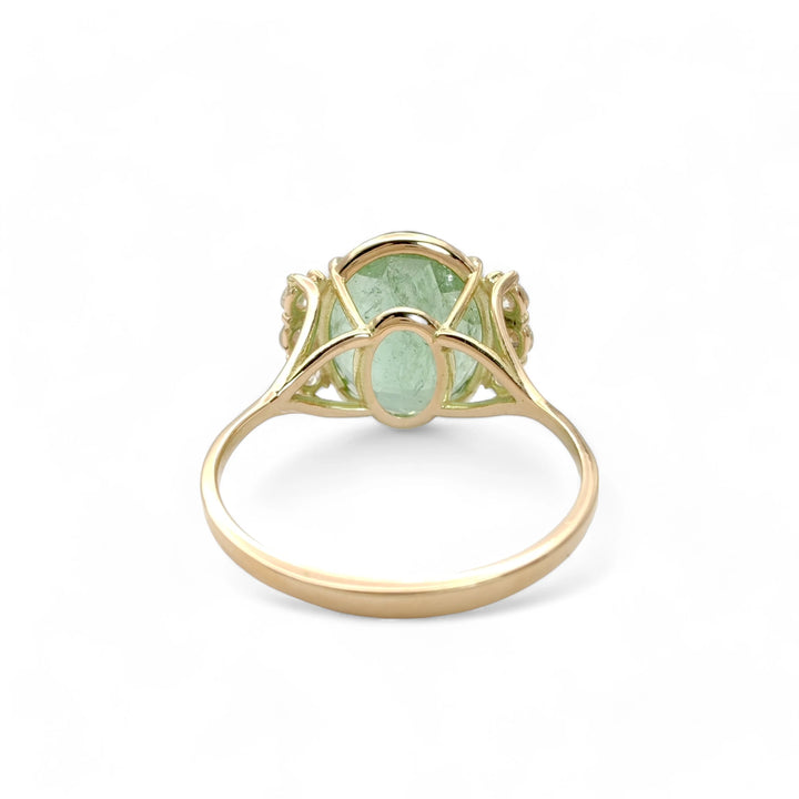 Green Tourmaline & Diamond 14K Gold Ring - Artisan Craft