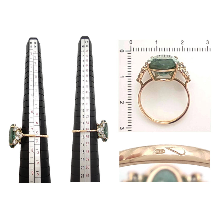 Oval Green Tourmaline Diamond Ring - 14k Gold Artistry