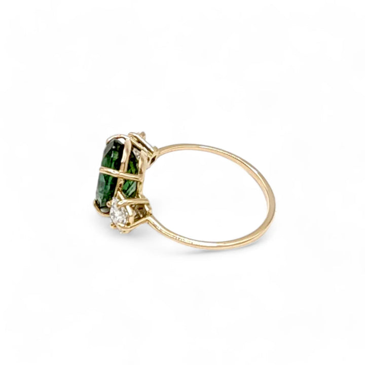 Tourmaline & Diamond 14K Gold Ring - Elegant Handcraft