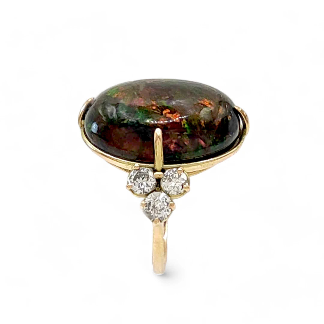 Oval Black Opal 14kt Gold Ring - Handmade Elegance