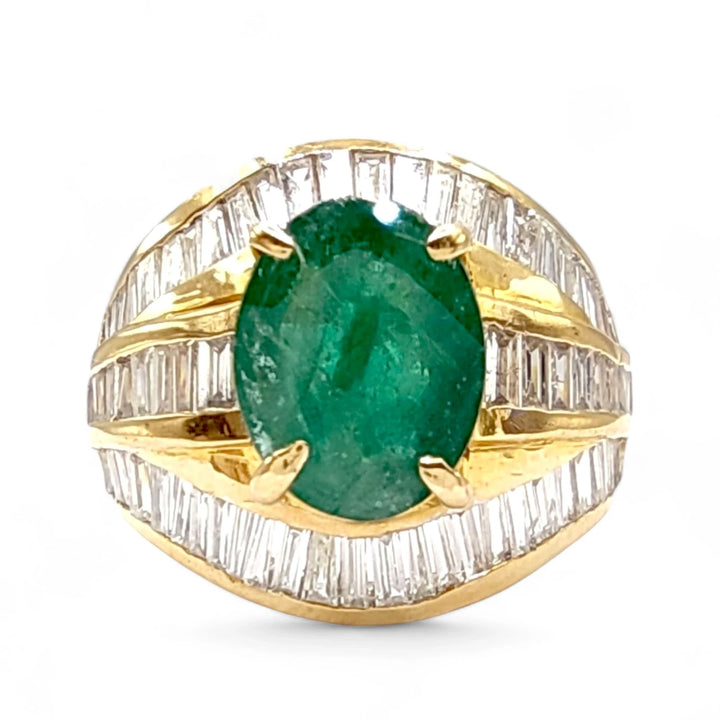 Emerald Diamond Cocktail Ring in 22K Gold - Handcrafted