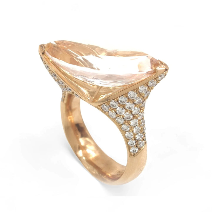 Rose Gold Morganite & Diamond Ring - 18K Handmade