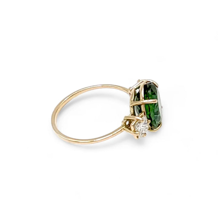 Tourmaline & Diamond 14K Gold Ring - Elegant Handcraft