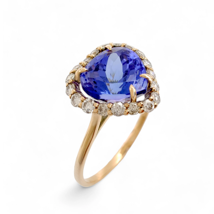 Tanzanite Halo Diamond Ring - 14K Handcrafted Luxury