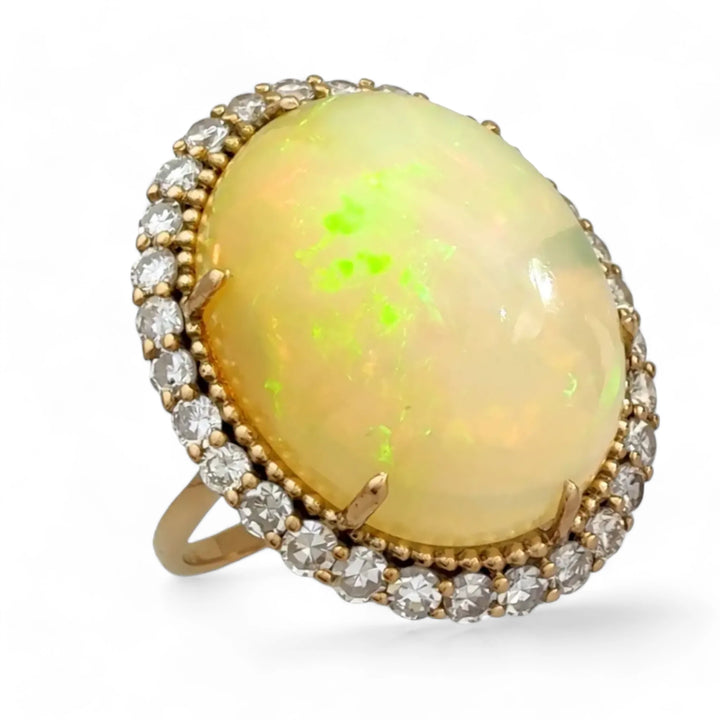 Opal Diamond Halo Ring in 14K Gold - Handcrafted