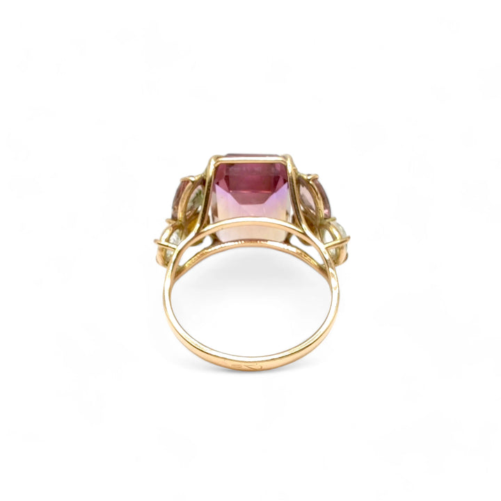 Ametrine & Tourmaline 14K Ring - Unique Handmade Sculpture