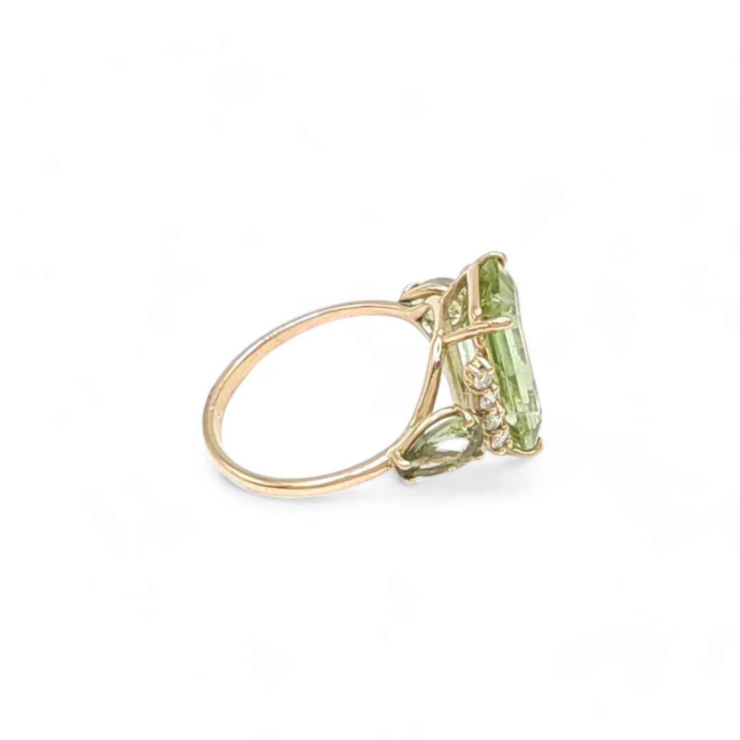 Light Green Tourmaline Ring - 14K Gold Handmade