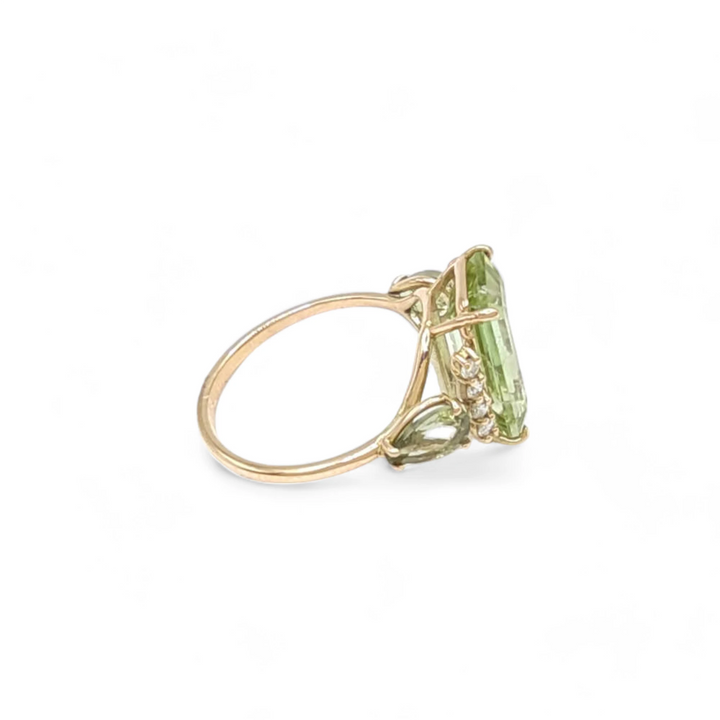 Light Green Tourmaline Ring - 14K Gold Handmade