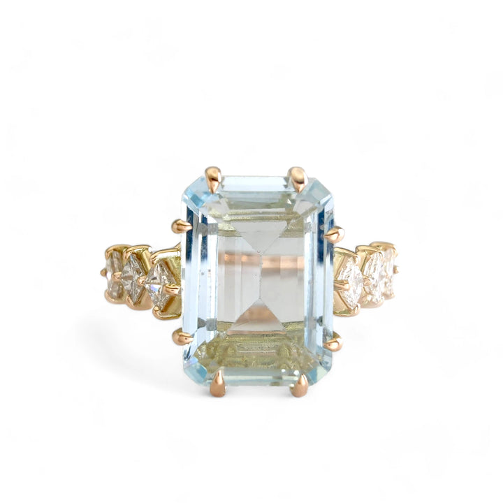 Aquamarine and Princess Cut Diamond Ring - 14K Gold