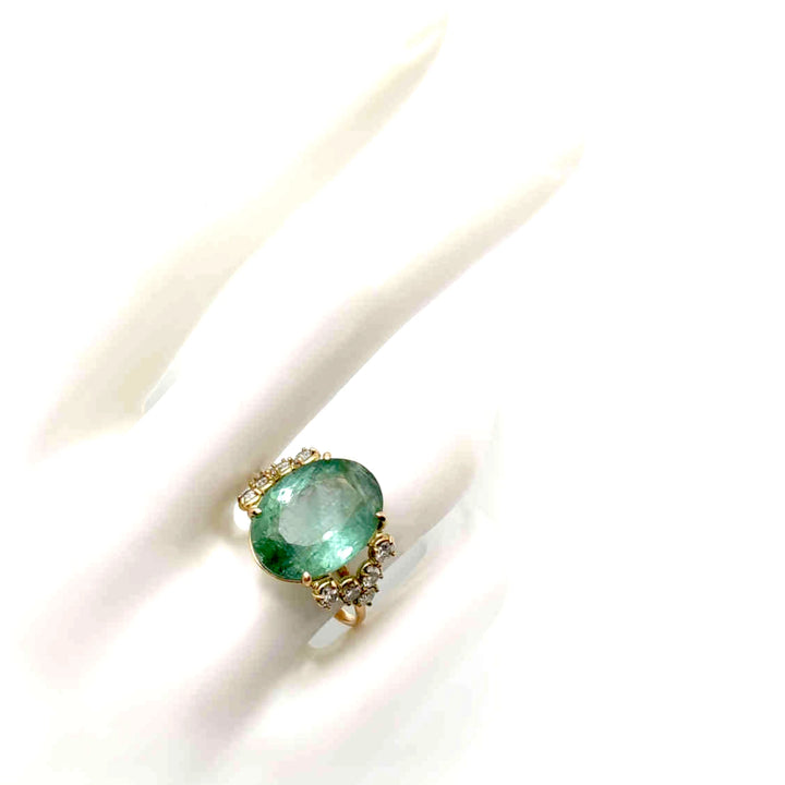 Oval Green Tourmaline Diamond Ring - 14k Gold Artistry