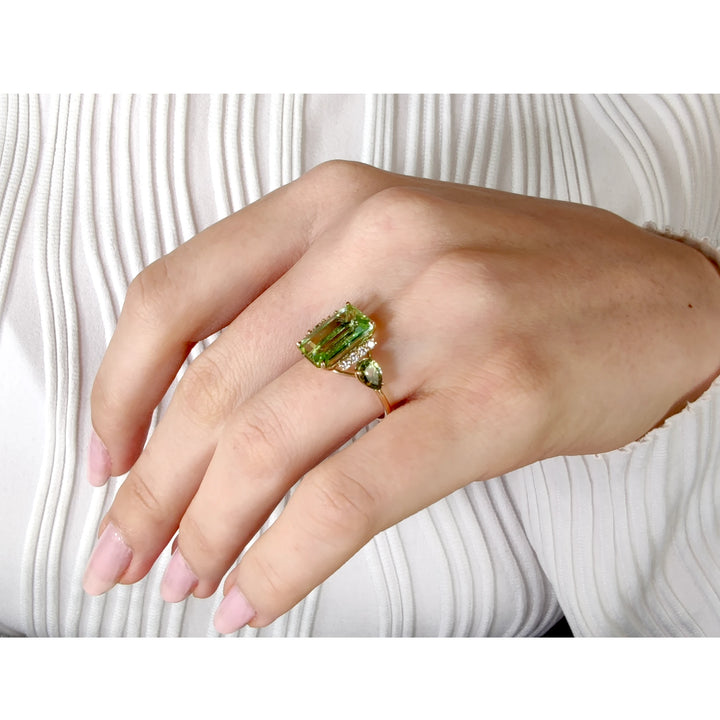 Light Green Tourmaline Ring - 14K Gold Handmade