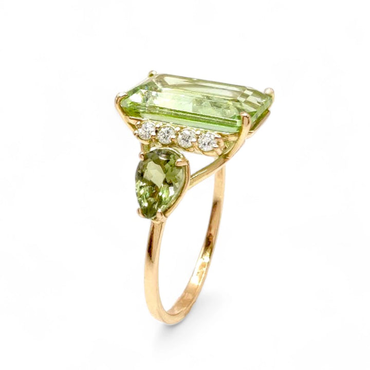 Light Green Tourmaline Ring - 14K Gold Handmade