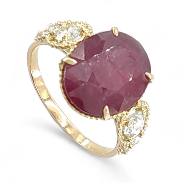 Ruby Diamond 14K Gold Ring - Contemporary Handmade