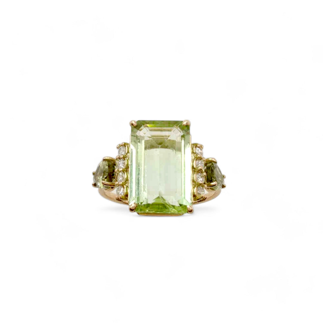 Light Green Tourmaline Ring - 14K Gold Handmade