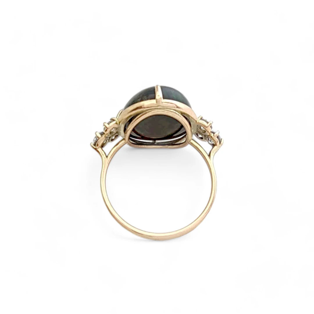 Oval Black Opal 14kt Gold Ring - Handmade Elegance