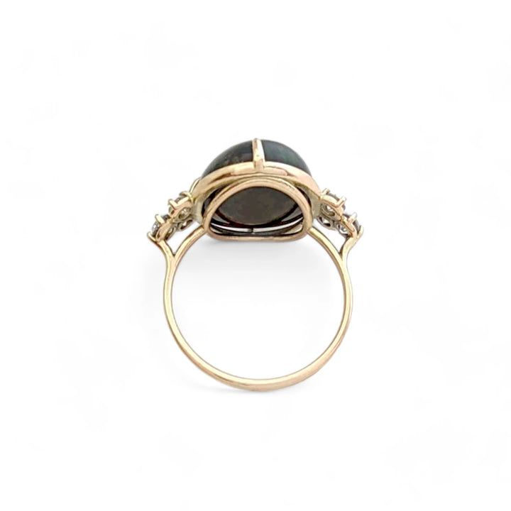 Oval Black Opal 14kt Gold Ring - Handmade Elegance