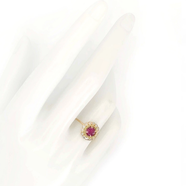 Ruby & Diamond Rosette 14K Ring - Handmade Beauty