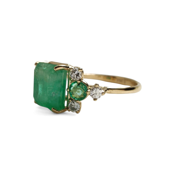 18K Gold Emerald and Diamond Ring for Women