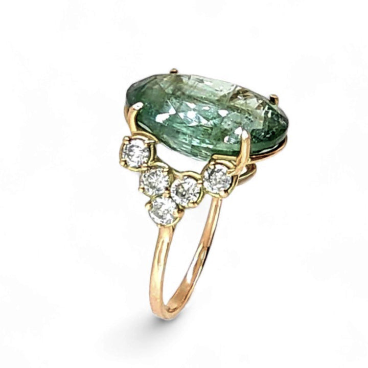 Oval Green Tourmaline Diamond Ring - 14k Gold Artistry