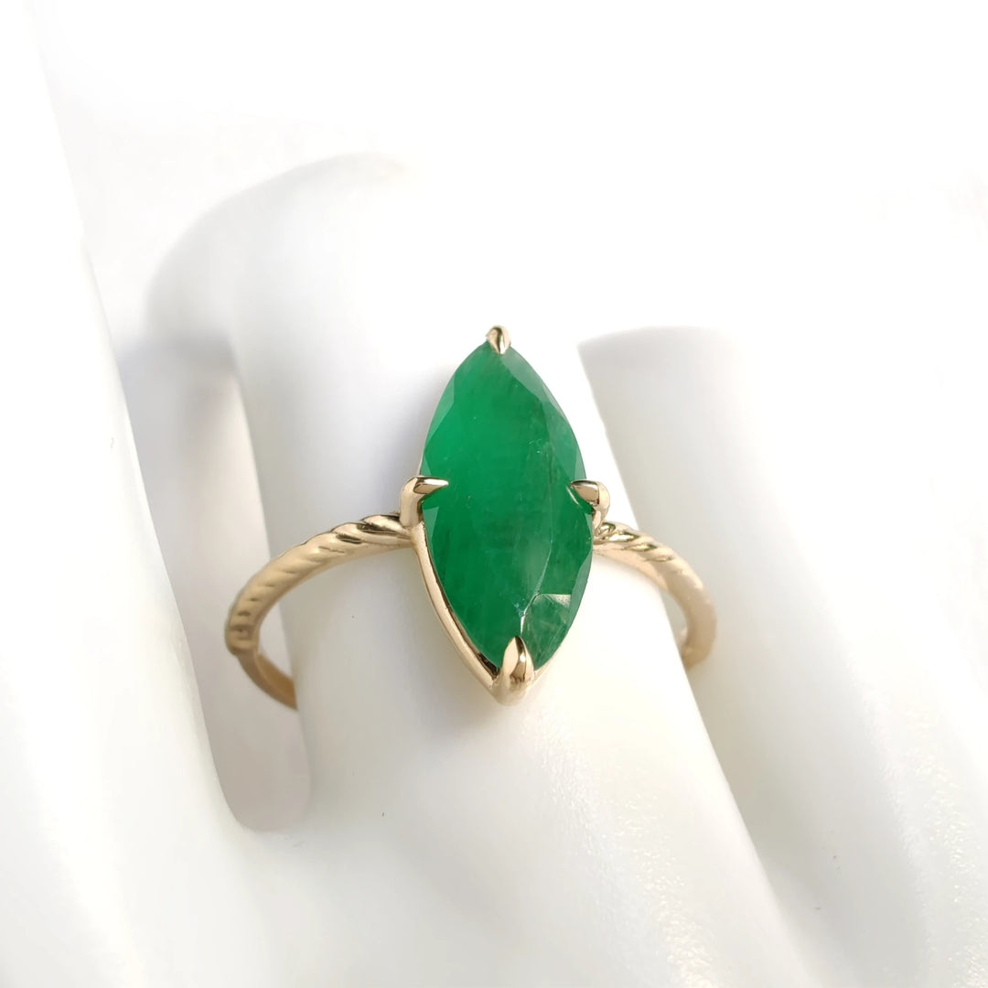 18K Gold Solitaire Emerald Ring - Engagement Gift