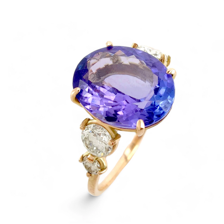 Tanzanite Diamond 14K Gold Ring - Brilliant Handmade