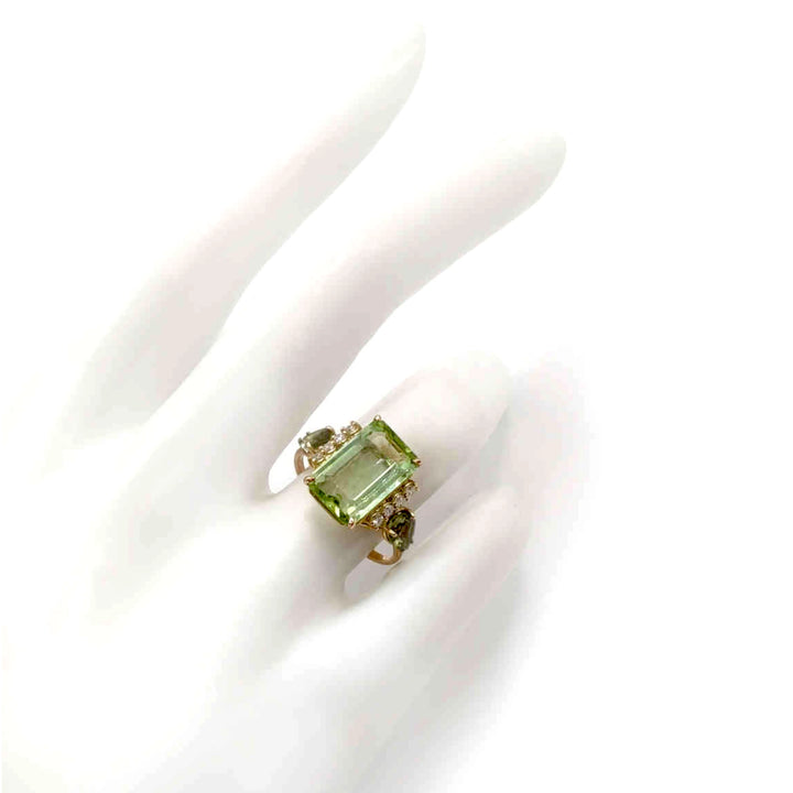 Light Green Tourmaline Ring - 14K Gold Handmade