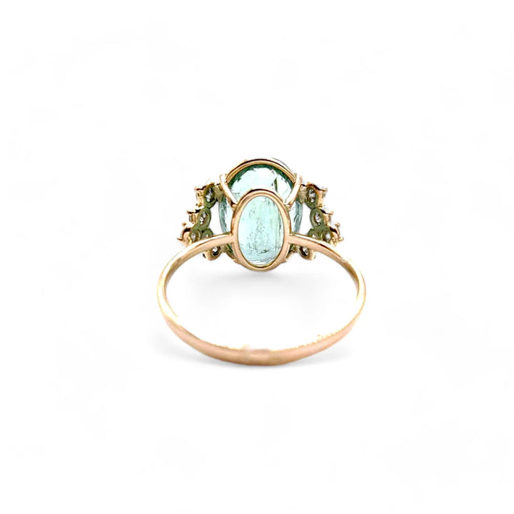 Oval Green Tourmaline Diamond Ring - 14k Gold Artistry