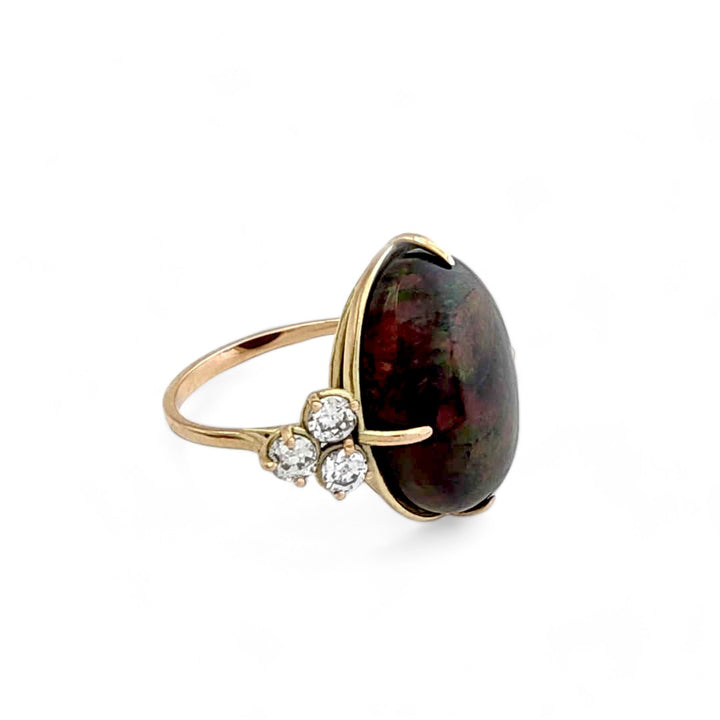 Oval Black Opal 14kt Gold Ring - Handmade Elegance