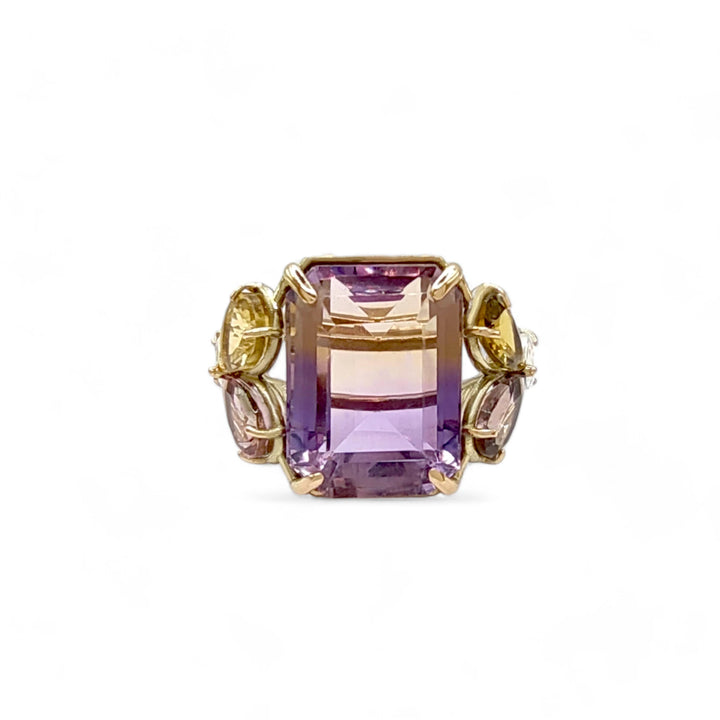 Ametrine & Tourmaline 14K Ring - Unique Handmade Sculpture