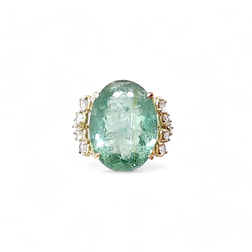 Oval Green Tourmaline Diamond Ring - 14k Gold Artistry