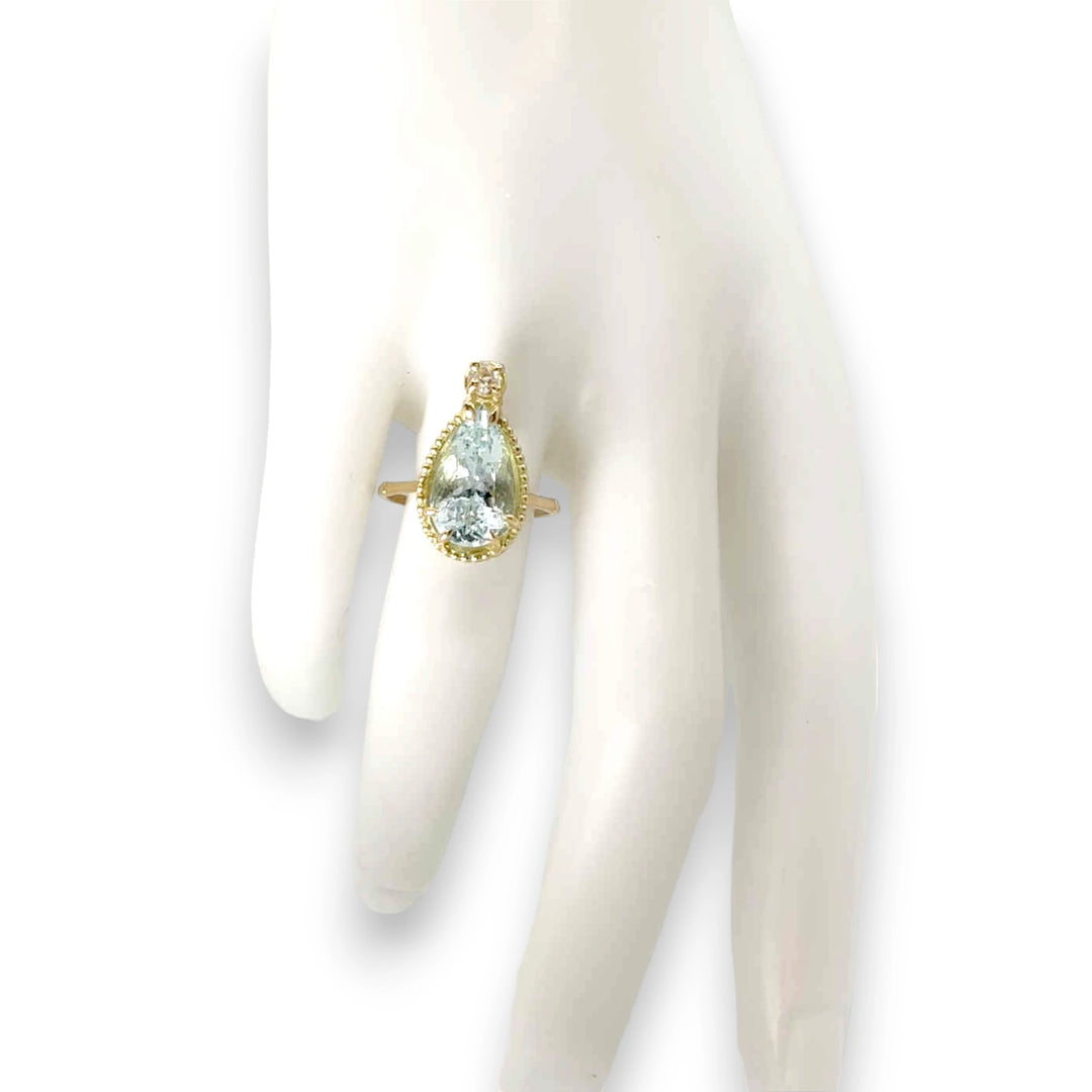 18K Gold Aquamarine and Diamond Ring - Artisan Made