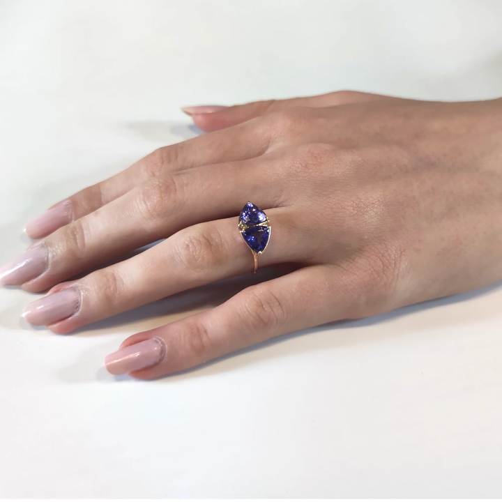 Minimalist Tanzanite 18K Gold Ring - Handcrafted